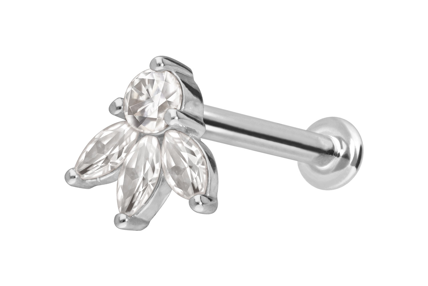 14 Karat Gold Labret Piercing mit Push Fit MOISSANIT-LOTUSBLÜTE